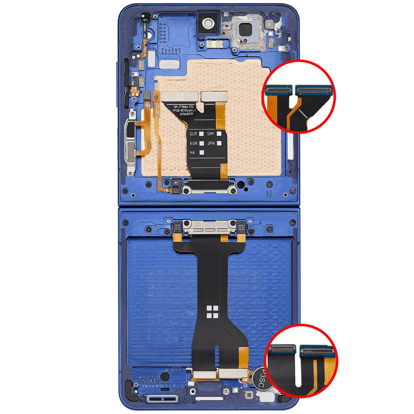 Inner OLED Assembly With Frame For Samsung Galaxy Z Flip 7 5G (US & International) (Refurbished) (Blue Shadow) - Replacement iPhone Parts