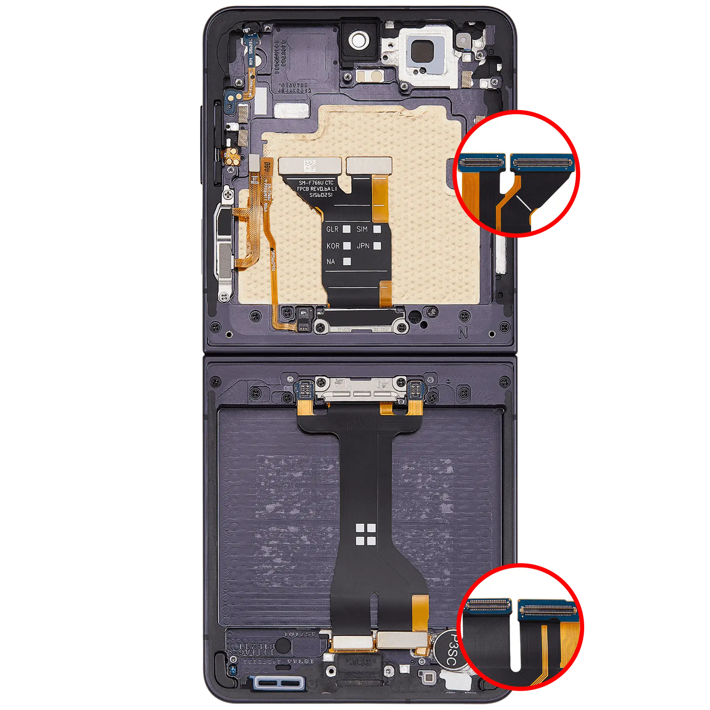Inner OLED Assembly With Frame For Samsung Galaxy Z Flip 7 5G (US & International) (Refurbished) (Jet Black) - Replacement iPhone Parts