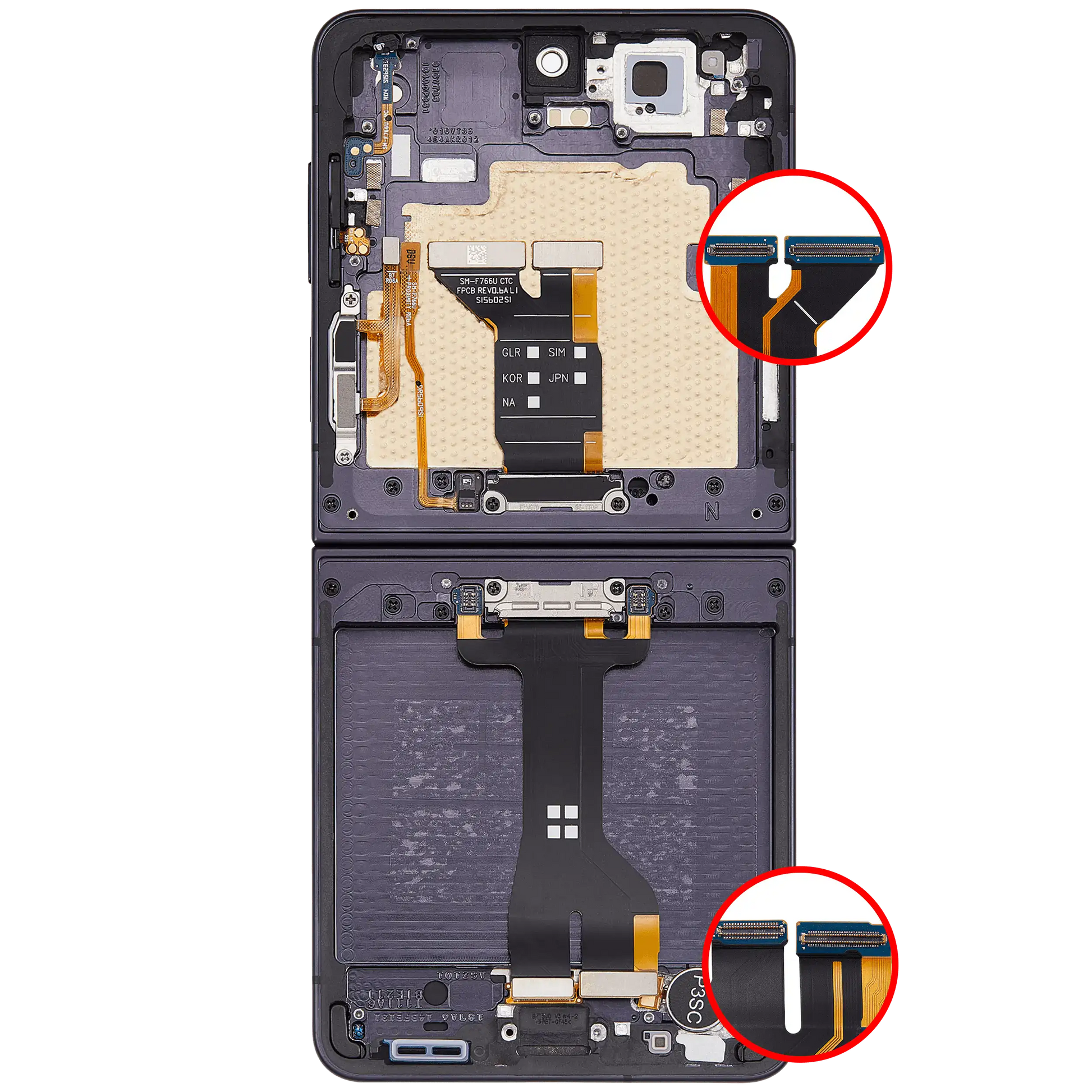 Inner OLED Assembly With Frame For Samsung Galaxy Z Flip 7 5G (US & International) (Refurbished) (Jet Black) - Replacement iPhone Parts