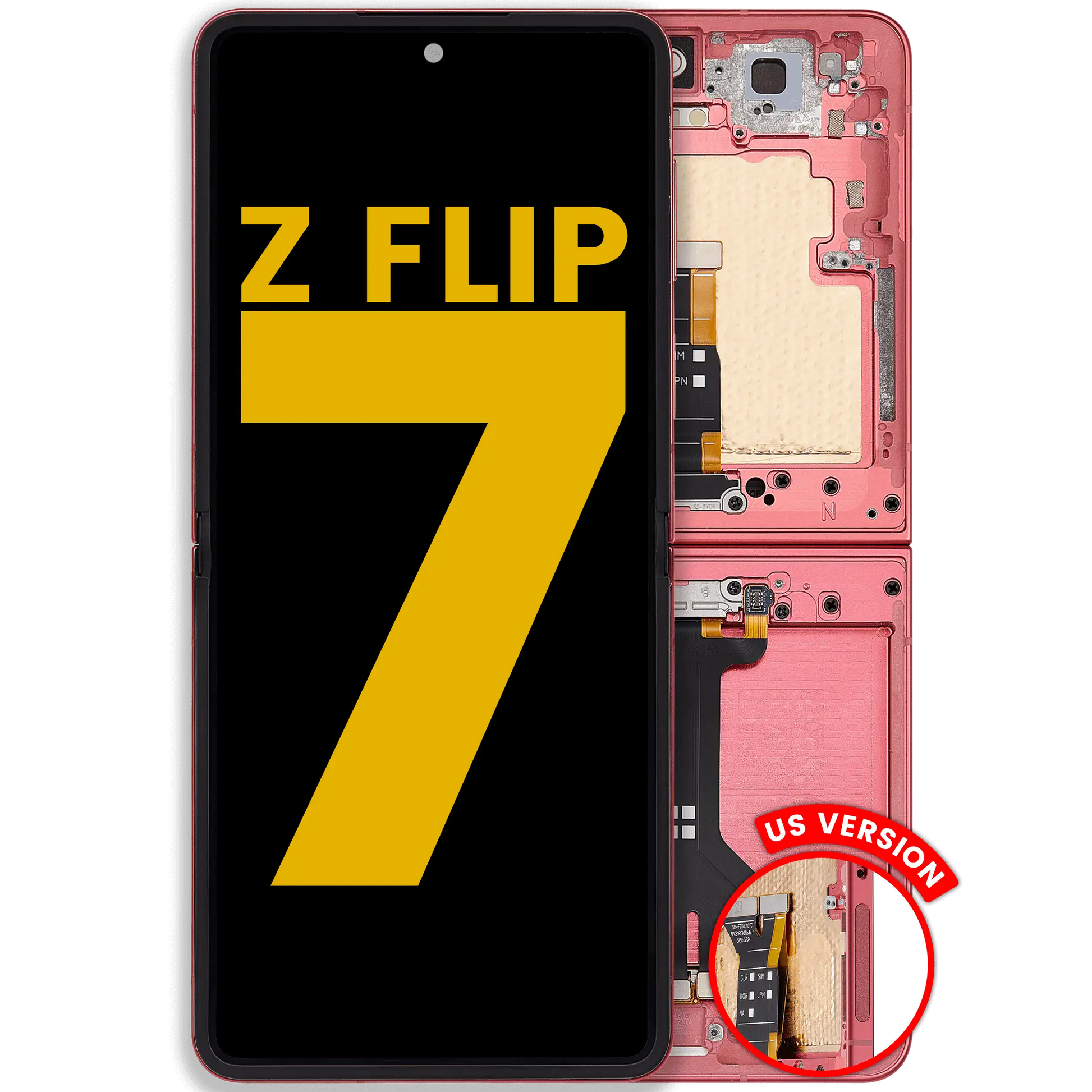 Inner OLED Assembly With Frame For Samsung Galaxy Z Flip 7 5G (US & International) (Refurbished) (Coral Red) - Replacement iPhone Parts
