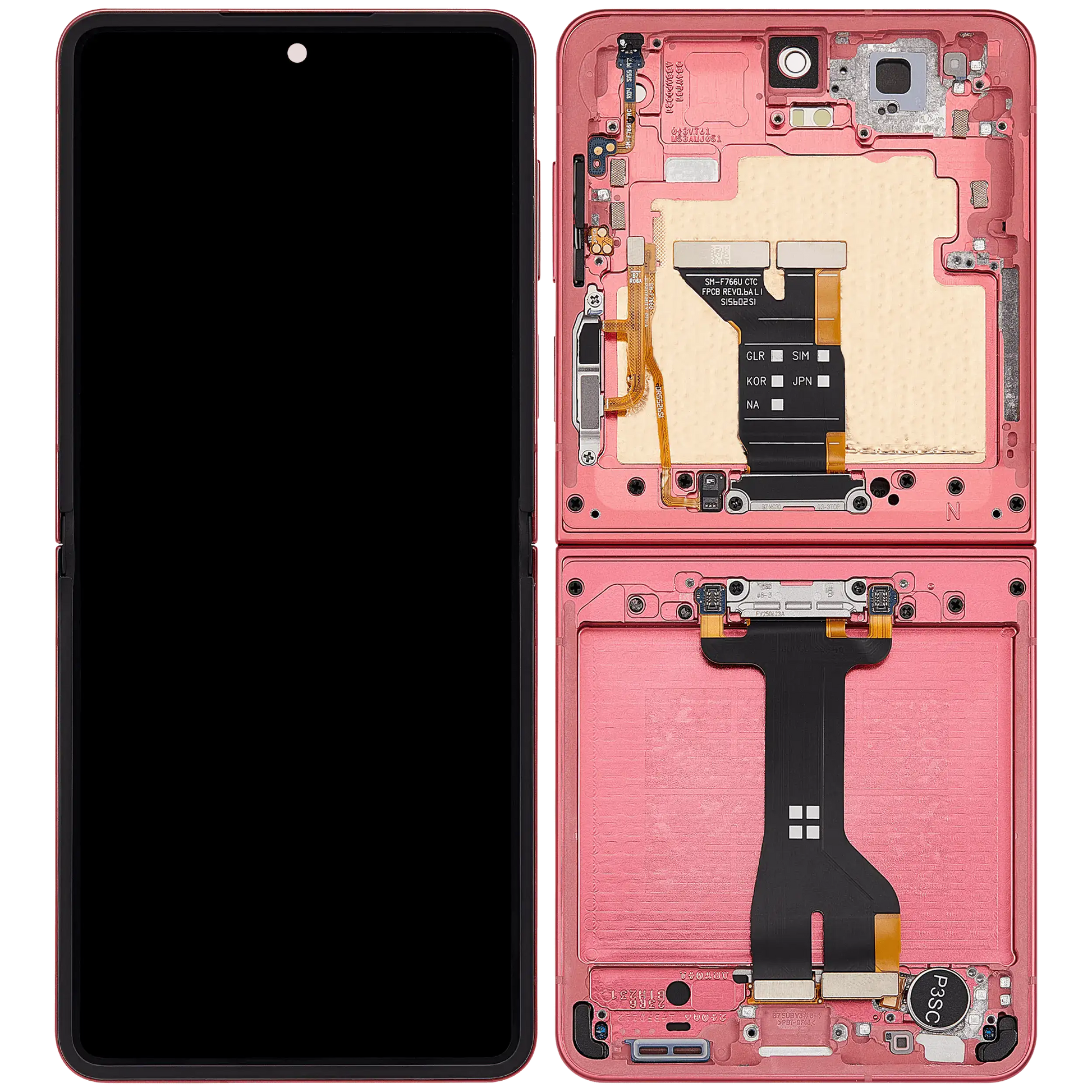 Inner OLED Assembly With Frame For Samsung Galaxy Z Flip 7 5G (US & International) (Refurbished) (Coral Red) - Replacement iPhone Parts