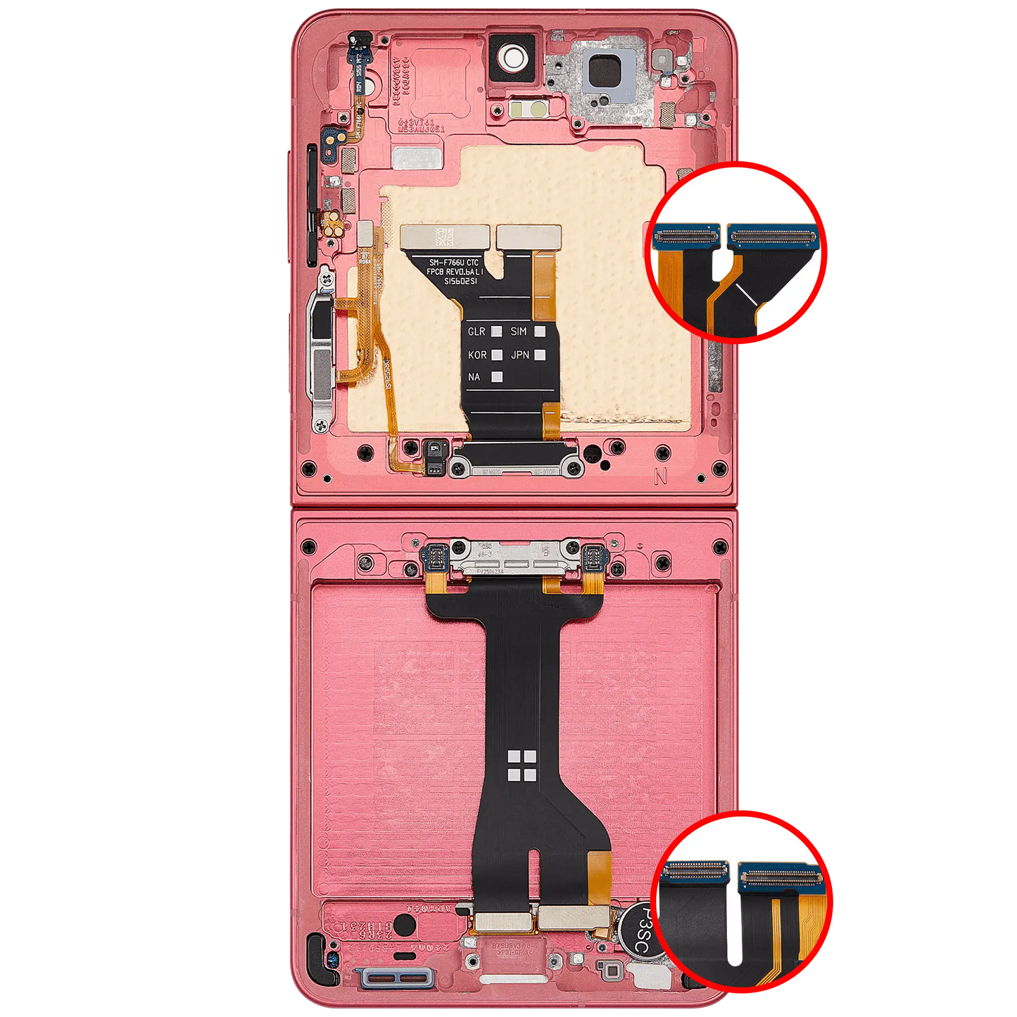Inner OLED Assembly With Frame For Samsung Galaxy Z Flip 7 5G (US & International) (Refurbished) (Coral Red) - Replacement iPhone Parts