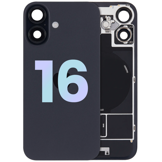 Back Glass w/ MagSafe Magnet & NFC & Flashlight Flex For iPhone 16 (Service Pack) (Black) — product photo 1