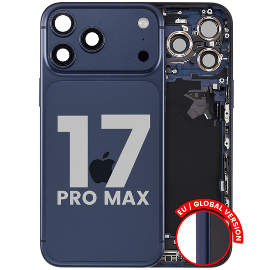 Back Housing W/ Charging Port Flex & Small Parts Compatible For iPhone 17 Pro Max (EU / Global Version) (Used OEM Pull: Grade A) (Deep Blue) — product photo 1
