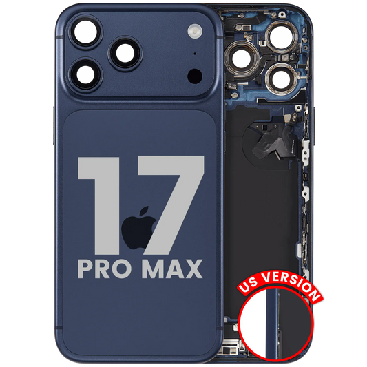 Back Housing W/ Charging Port Flex & Small Parts Compatible For iPhone 17 Pro Max (US Version) (Used OEM Pull: Grade A) (Deep Blue) — product photo 1