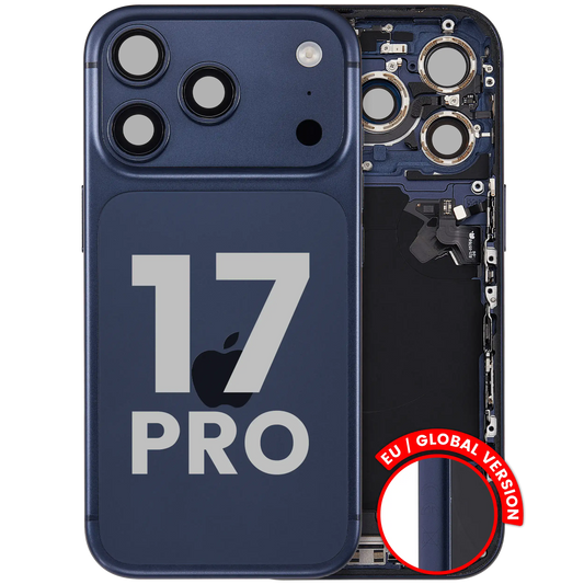 Back Housing W/ Charging Port Flex & Small Parts Compatible For iPhone 17 Pro (EU / Global Version) (Used OEM Pull: Grade A) (Deep Blue) — product photo 1