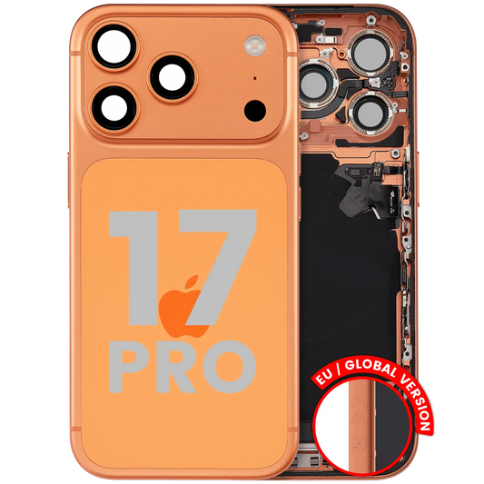 Back Housing W/ Charging Port Flex & Small Parts Compatible For iPhone 17 Pro (EU / Global Version) (Used OEM Pull: Grade A) (Cosmic Orange) — product photo 1
