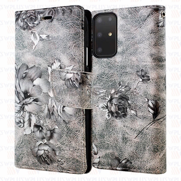 Grey Floral Wallets for Samsung Galaxy S20 Ultra