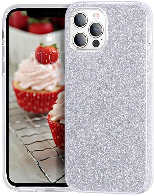 Glitter Silicone Silver Case For iPhone 15 Plus
