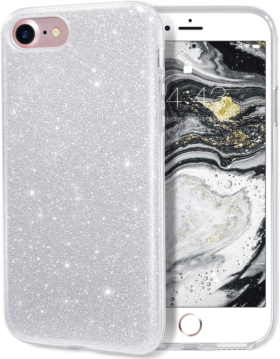Glitter Silicone Silver Case For iPhone 7 / iPhone 8