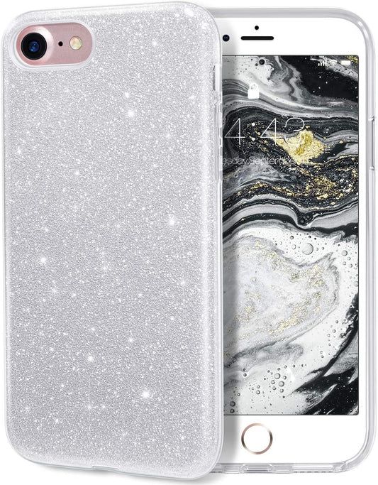 Glitter Silicone Silver Case For iPhone 7 / iPhone 8