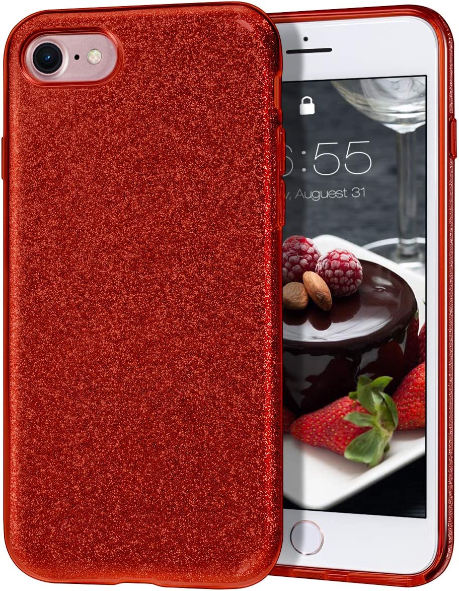 Glitter Silicone Red Case For iPhone 7 iPhone 8