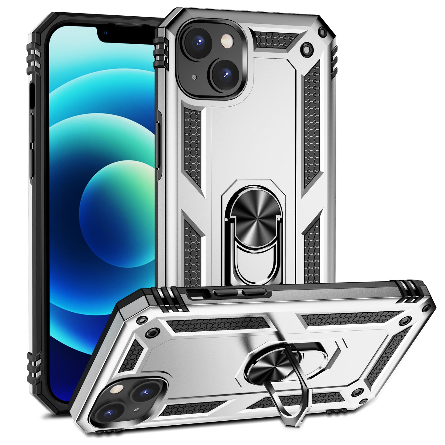 Hybrid Ring Case for iPhone 15 Silver