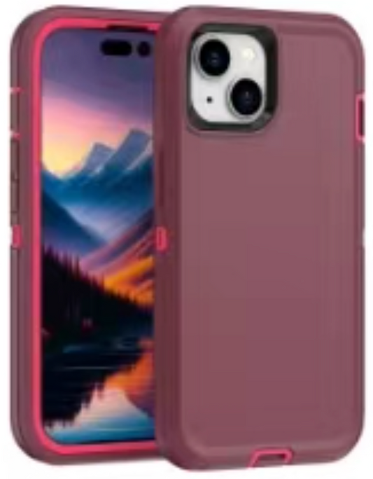 Defender burgundy With Pink Case for iPhone 15