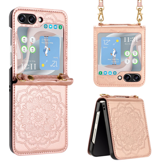 Rose Gold Leather Carved Wallet Case for Samsung Z5 FLIP