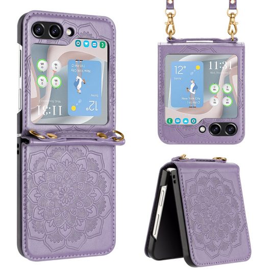 Purple Leather Carved Wallet Case for Samsung Z5 FLIP