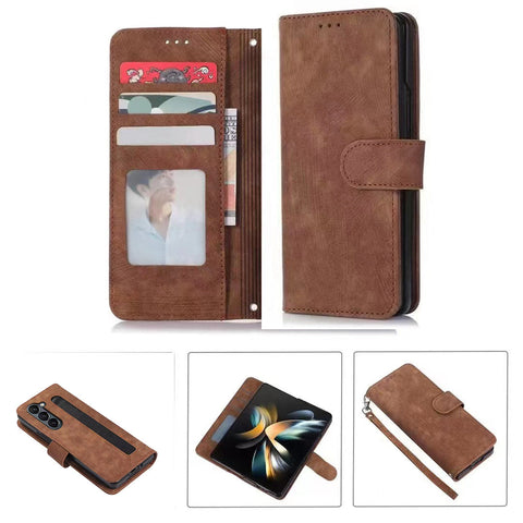 Wallet Leather Case For Samsung Z5 FOLD Brown