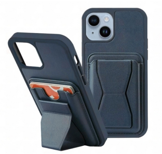 Rear Card Flap Side Case For Apple iPhone 15 Navy Blue