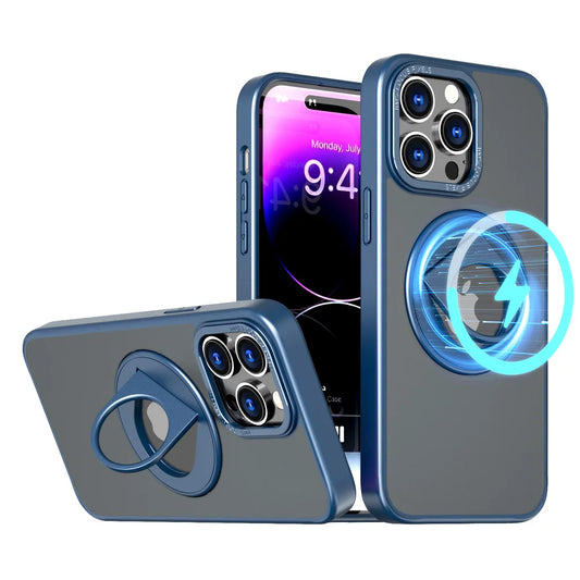 Magsafe Clear Trim Case With Ring Stand for Apple iPhone 15 Midnight Blue