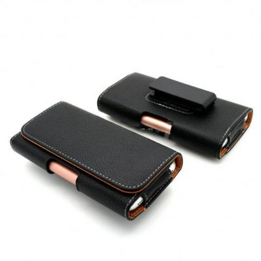 Pouch With Solid Clip Horizontal Black For iPhone 14