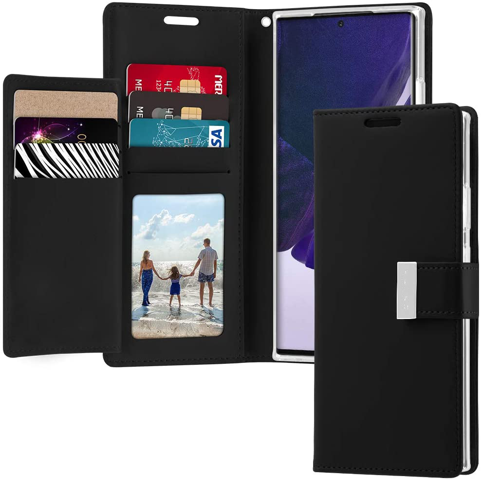 BLACK EXTRA Wallet Case Leather For Samsung S7 EDGE