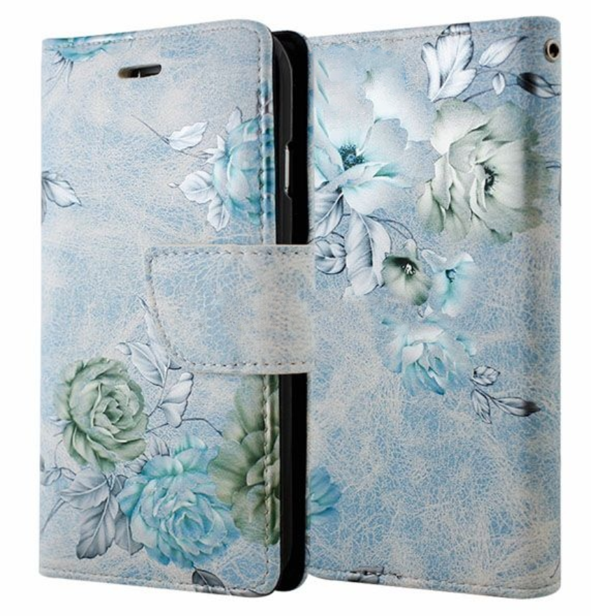 Blue Flowers Puff Wallet Case iPhone 11 PRO