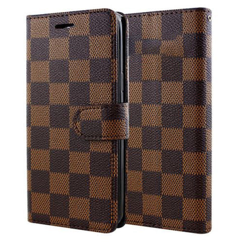 Brown Checker Wallet Case iPhone XR