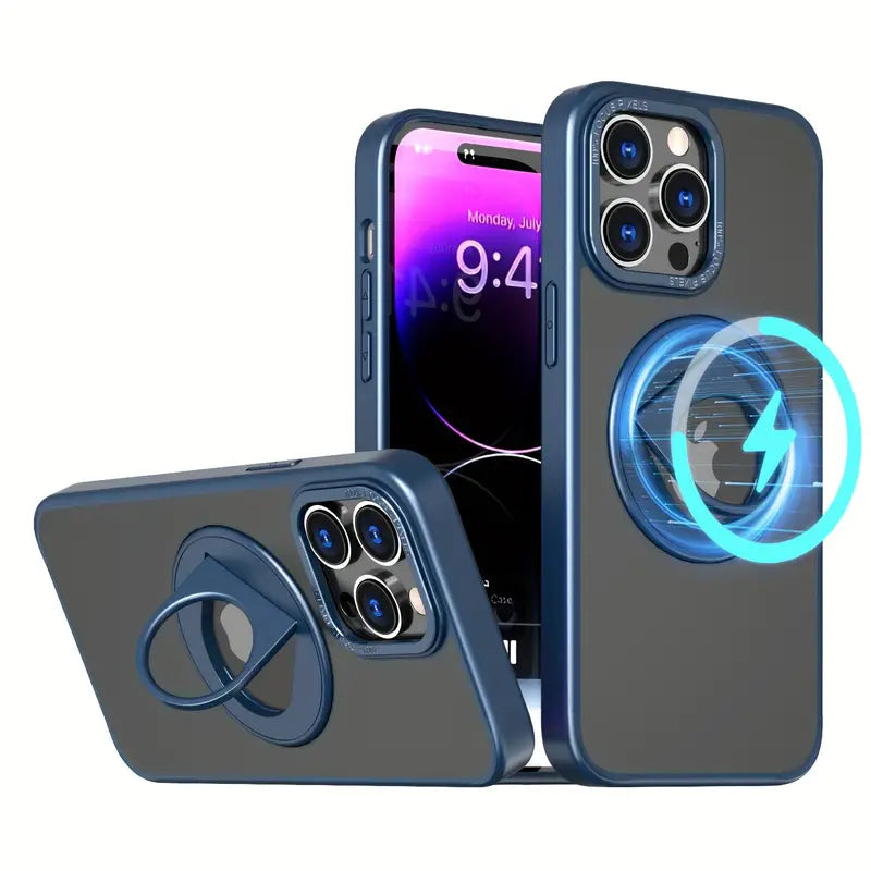 Magsafe Clear Trim Case With Ring Stand for Apple iPhone 15 Blue