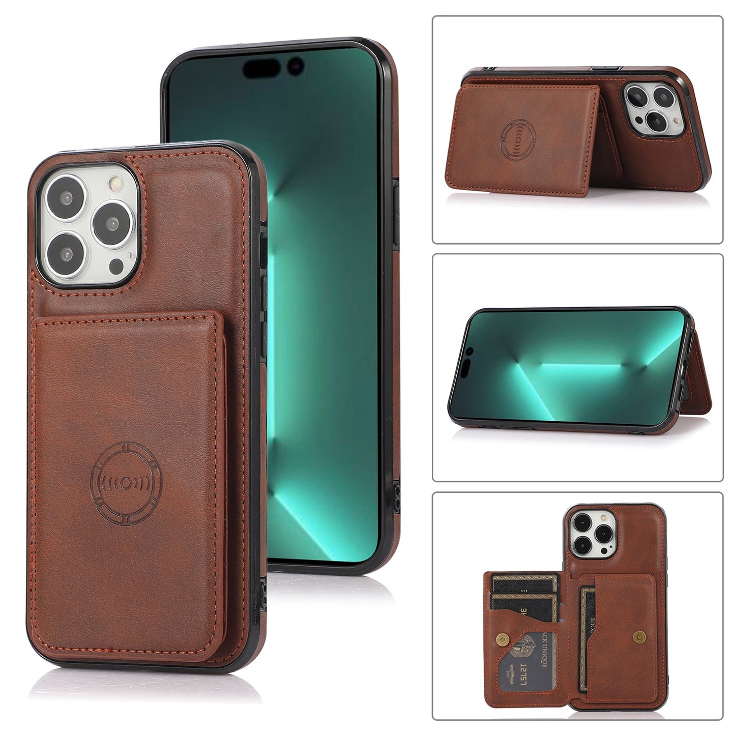 Rear Card Flip Side Case Brown for iPhone 13