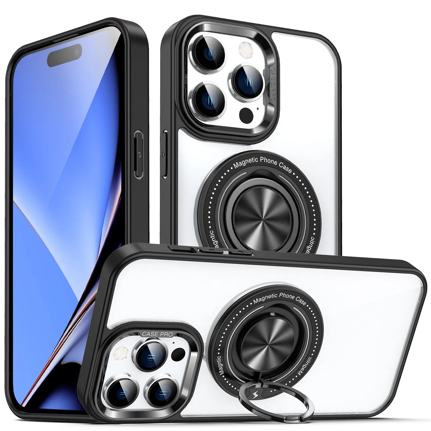Clear Back Case With Ring Magsafe Case Black iPhone 15 Pro Max (Black)