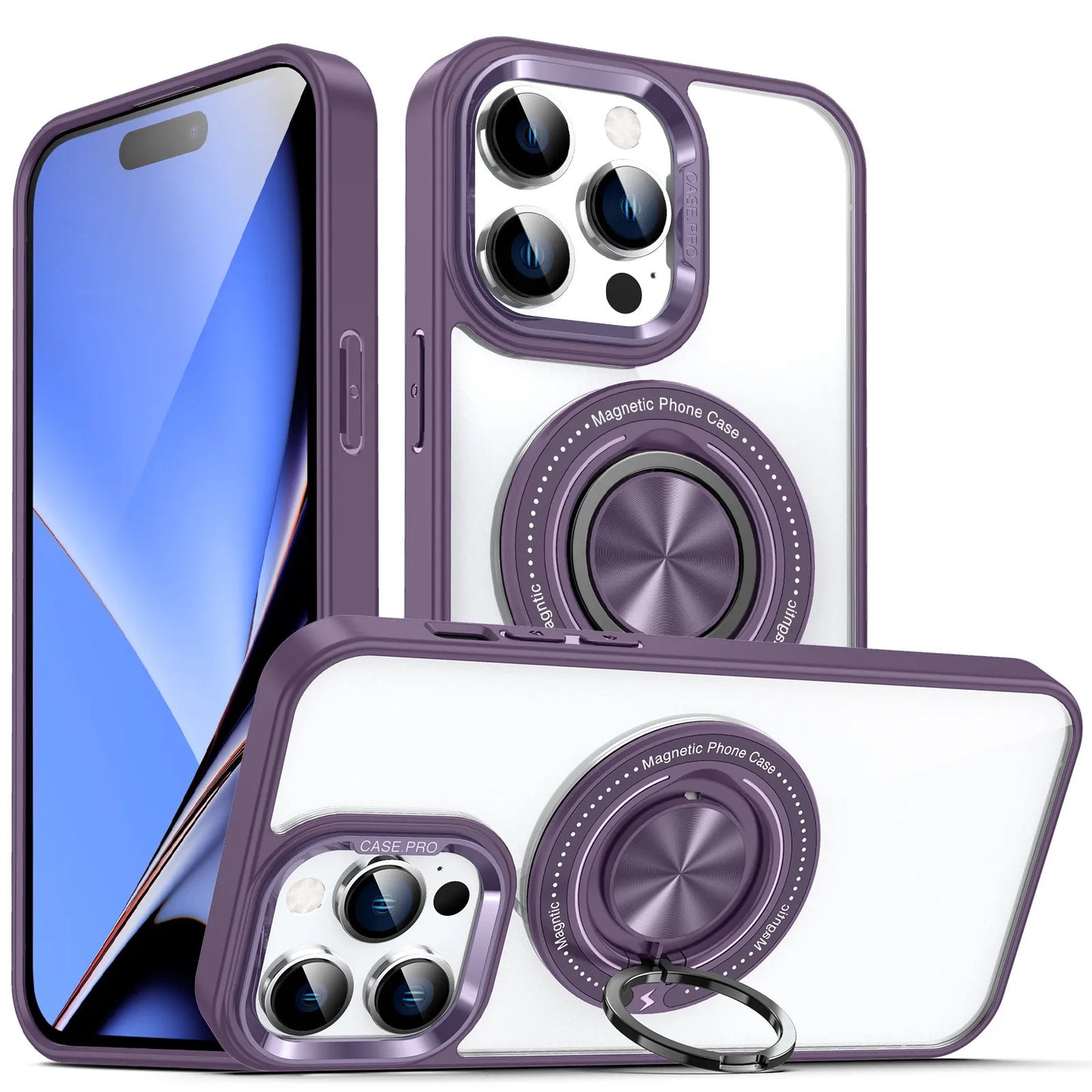 Clear Back Case With Ring Magsafe Case Black iPhone 15 Pro Max (Dark Purple)