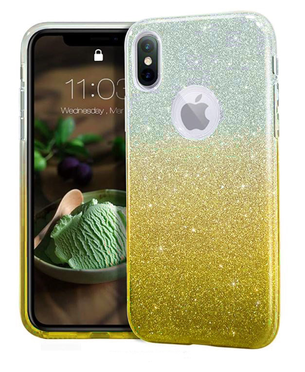 Glitter Silicone Yellow Case For iPhone XR