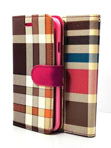 Wallet Case For Samsung S7 Pink Plaid