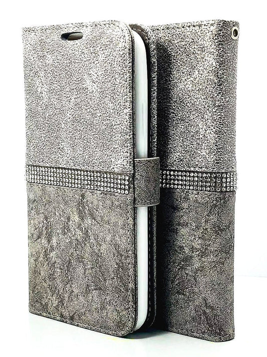 Graphic Wallet Case Silver Leather Case For Apple iPhone X