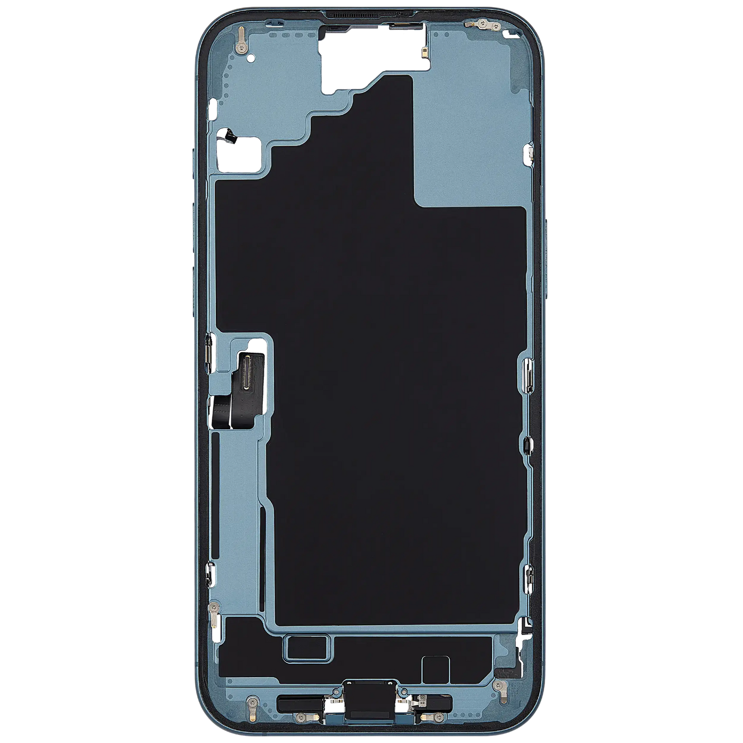 Mid-Frame Housing W/ Charging Port Flex & Small Parts For iPhone 16 Plus (US Version) (Used OEM Pull: Grade A) (Teal)