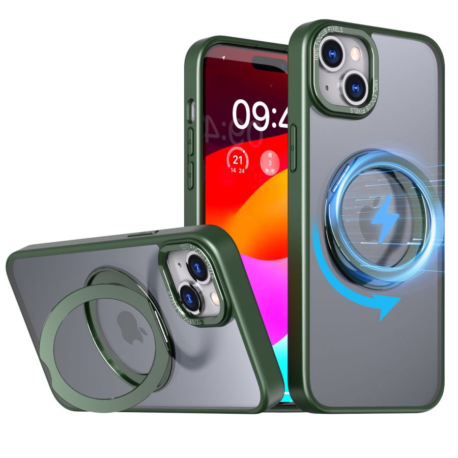 Magsafe Case Green Trim Black Back With Ring for iPhone 15 Pro