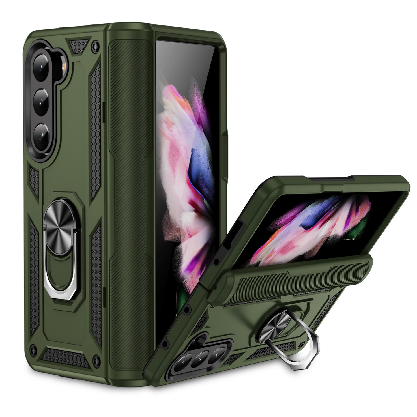 Green Hybrid Ring Case for Samsung Z5 FOLD