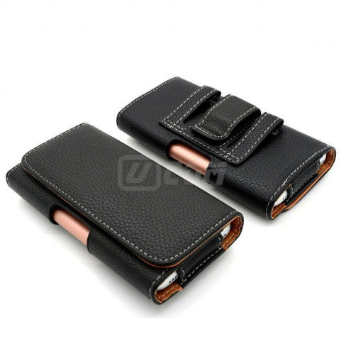 iPhone 14'' Leather Pouch With Belt Loop Horizontal Black