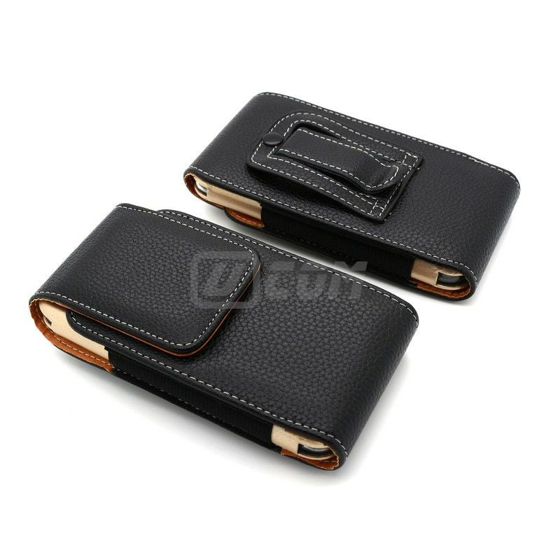 iPhone 15'' Leather Pouch With Belt Loop Vertical Black