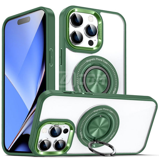 iPhone 14'' Hard Clear Back With Ring Magnetic And Magsafe Case Green