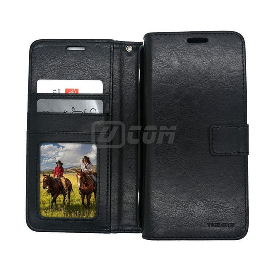 iPhone 14 Plus'' Photo ID 3 Card Slots Plain Wallet Black