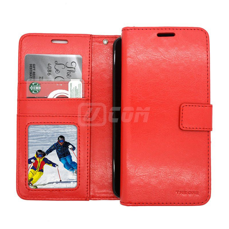 iPhone 14 Plus'' Photo ID 3 Card Slots Plain Wallet Red