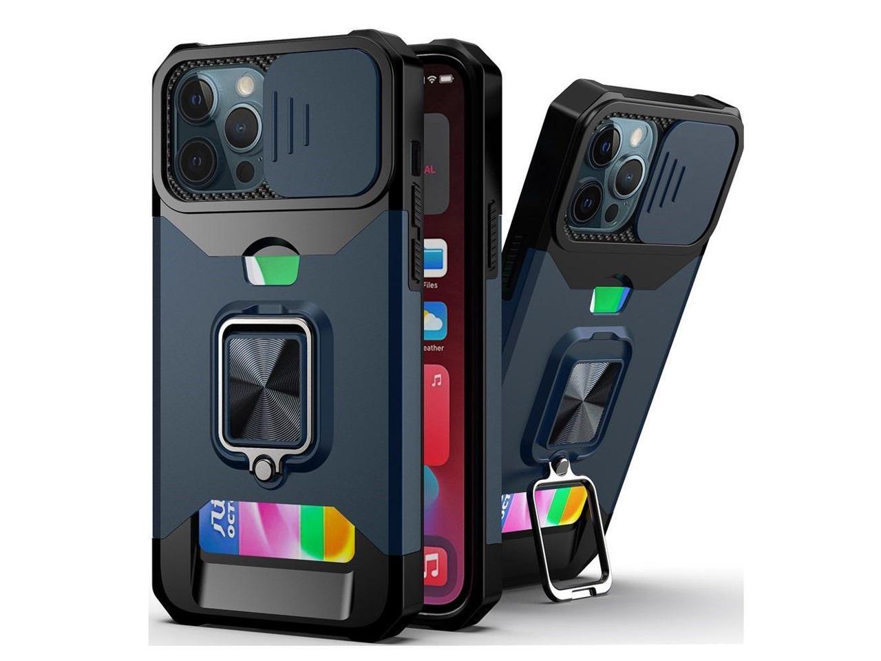 Hybrid Ring Case With Camera Slide and Card Slots For iPhone 15 Blue Navy