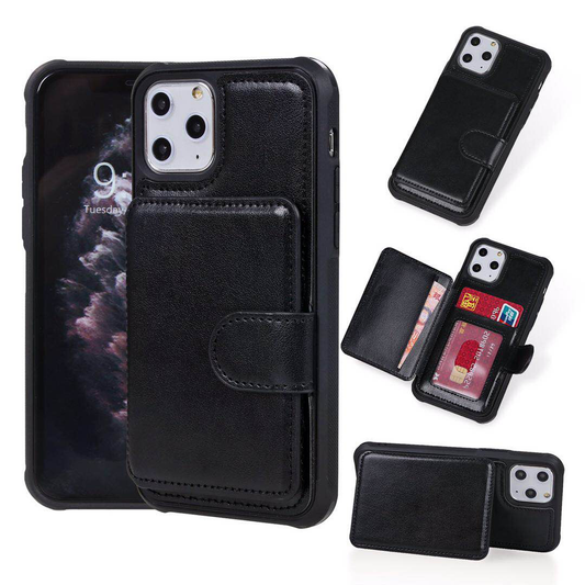 Leather Reverse Card Insert Case (Black) for Apple iPhone