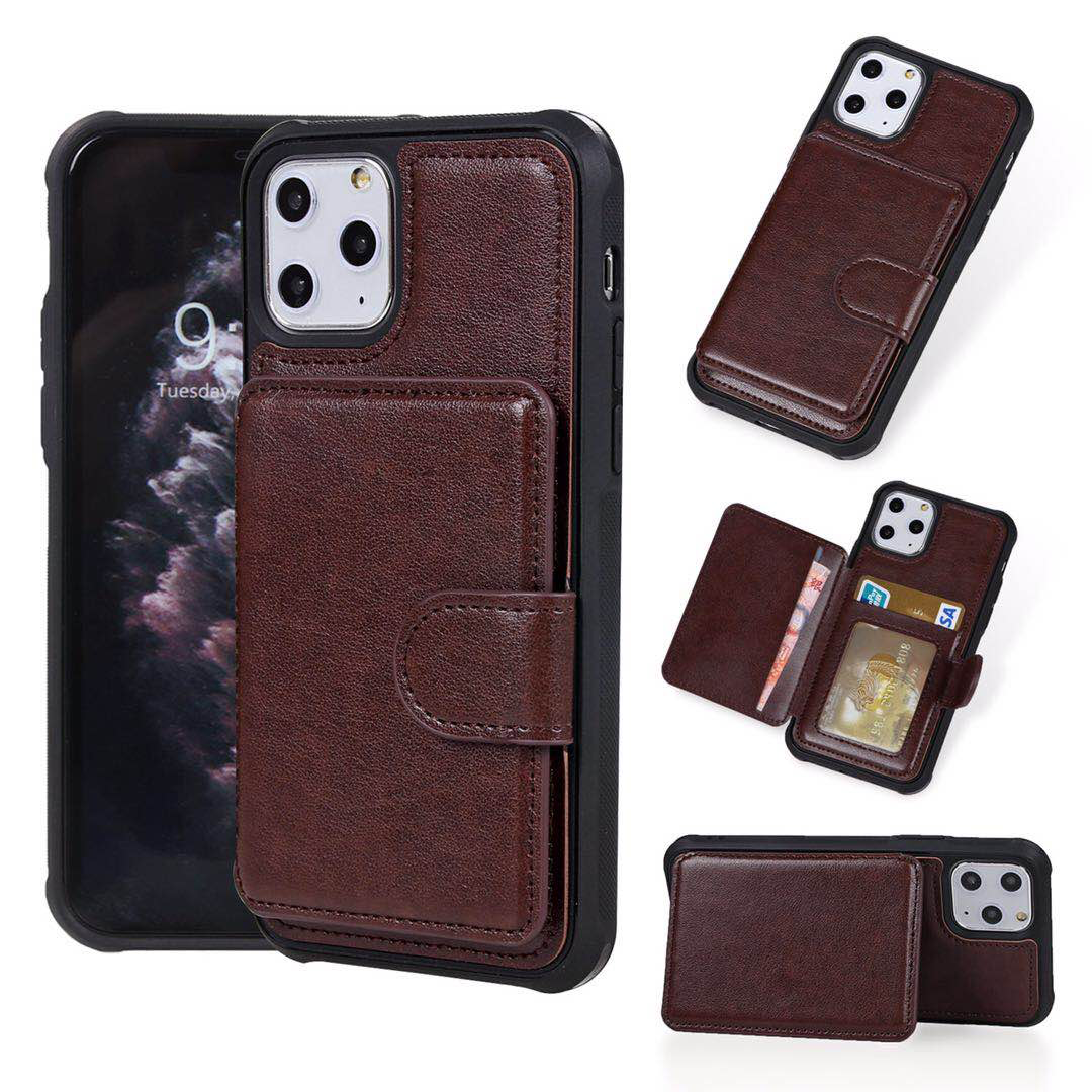 Leather Reverse Card Insert Case (Brown) for Apple iPhone