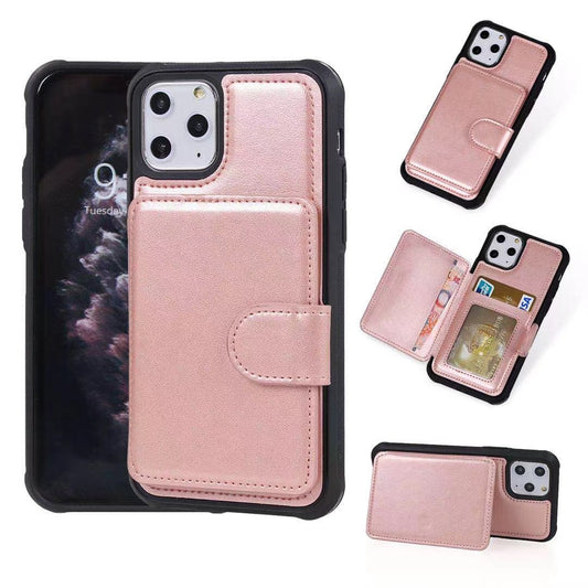 Leather Reverse Card Insert Case (Rose Gold) for Apple iPhone