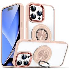 iPhone 14'' Hard Clear Back With Ring Magnetic And Magsafe Case Pink