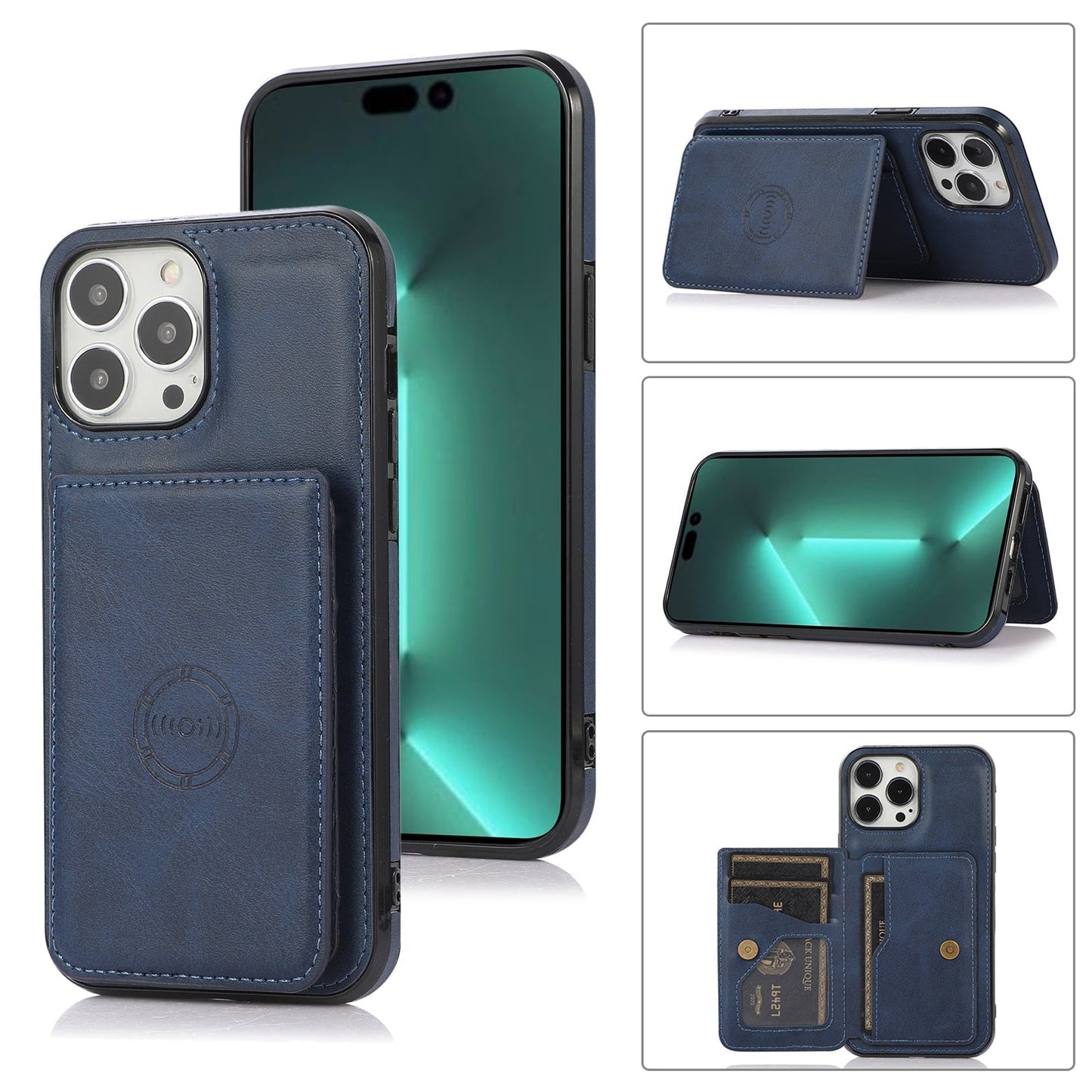 Rear Card Flip Side Case for iPhone 14 PRO Navy Blue